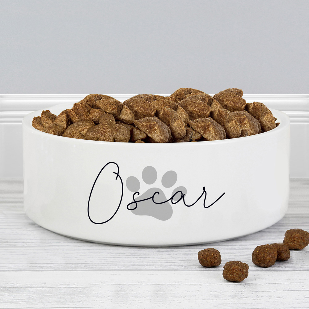 Personalised Memento Grey Paw Print Name Medium Pet Bowl 14cm Image 2