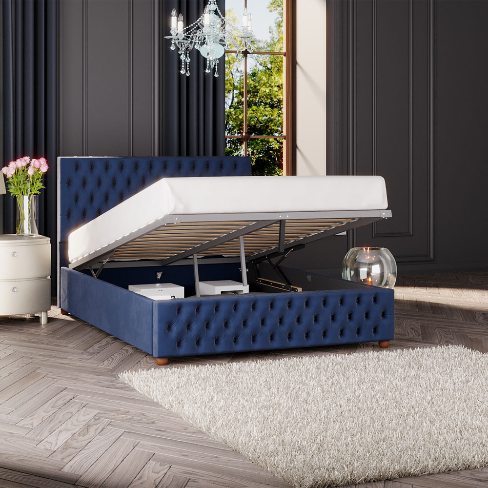 Laurence Llewelyn-Bowen Seren Double Navy Plush Velvet Ottoman Bed Image 2