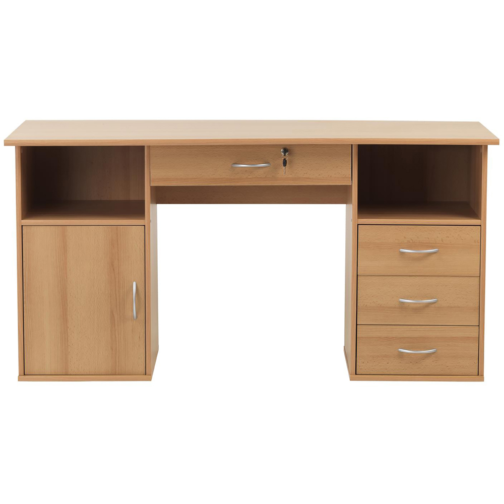 Alphason Dallas Single Door 4 Drawer Beech Office Desk Image 3
