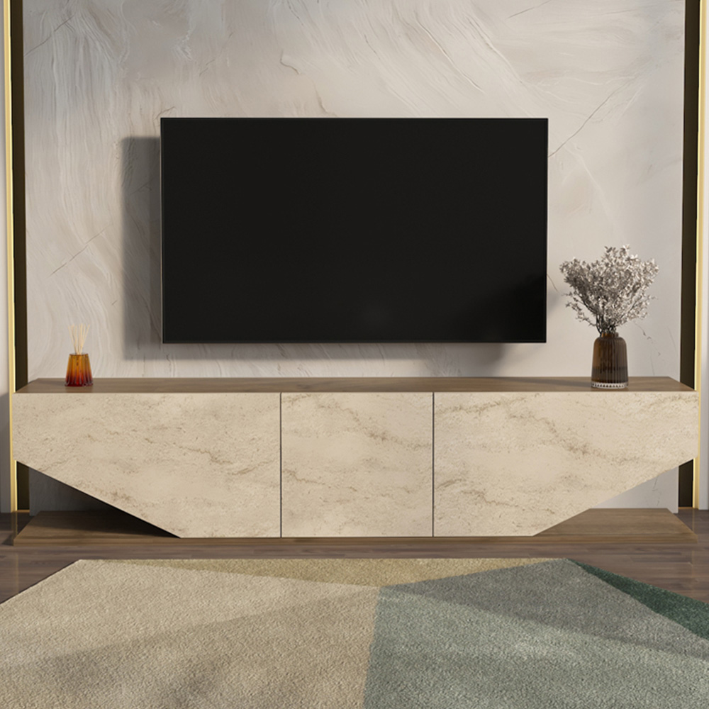 Decorotika Pearl 3 Door Walnut and Traverter Modern TV Unit Image 1