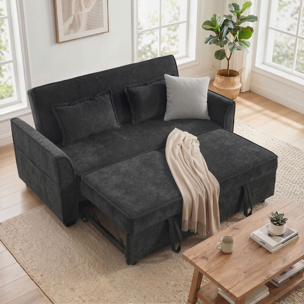 HOMCOM 2 Seater Black Convertible Pull-Out Sofa Bed Image 2