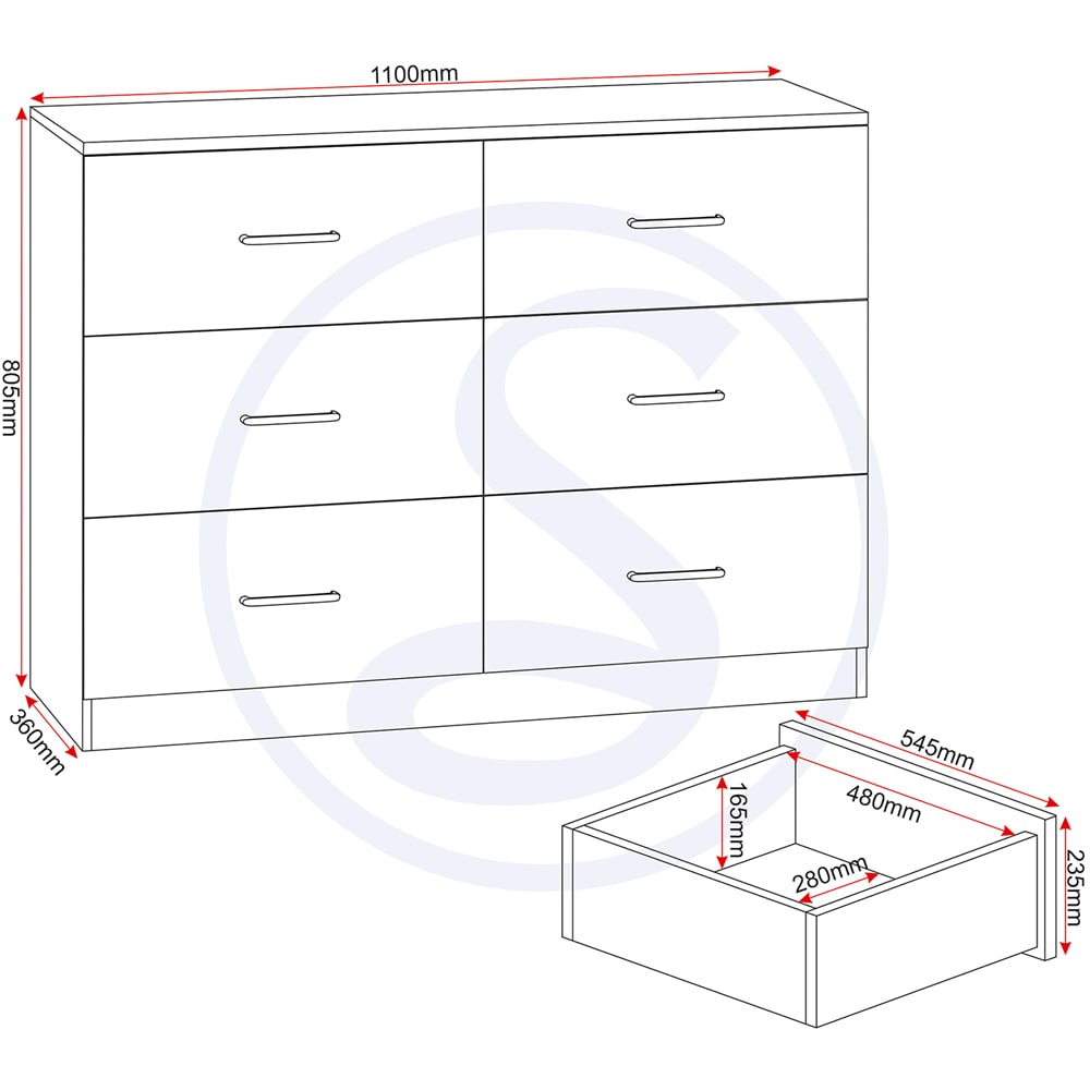 Seconique Dakota 6 Drawer Oak Effect Storage Chest Image 9