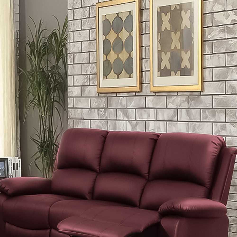 Brooklyn 5 Seater Red Bonded Leather Manual Recliner Sofa Set Image 3
