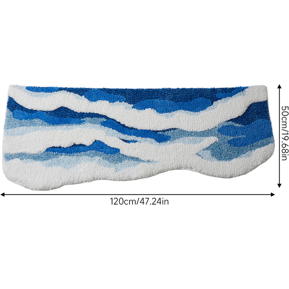 Living and Home Blue and White Irregular Wave-Shaped Non-Slip Rug 120 x 50cm Image 8