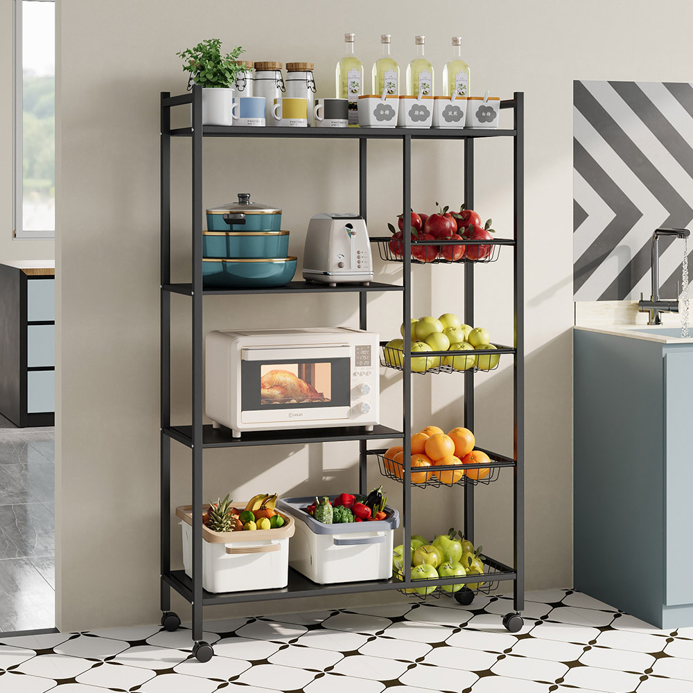 Living and Home 4-Tier Black Microwave Storage Rack on Wheel Image 2
