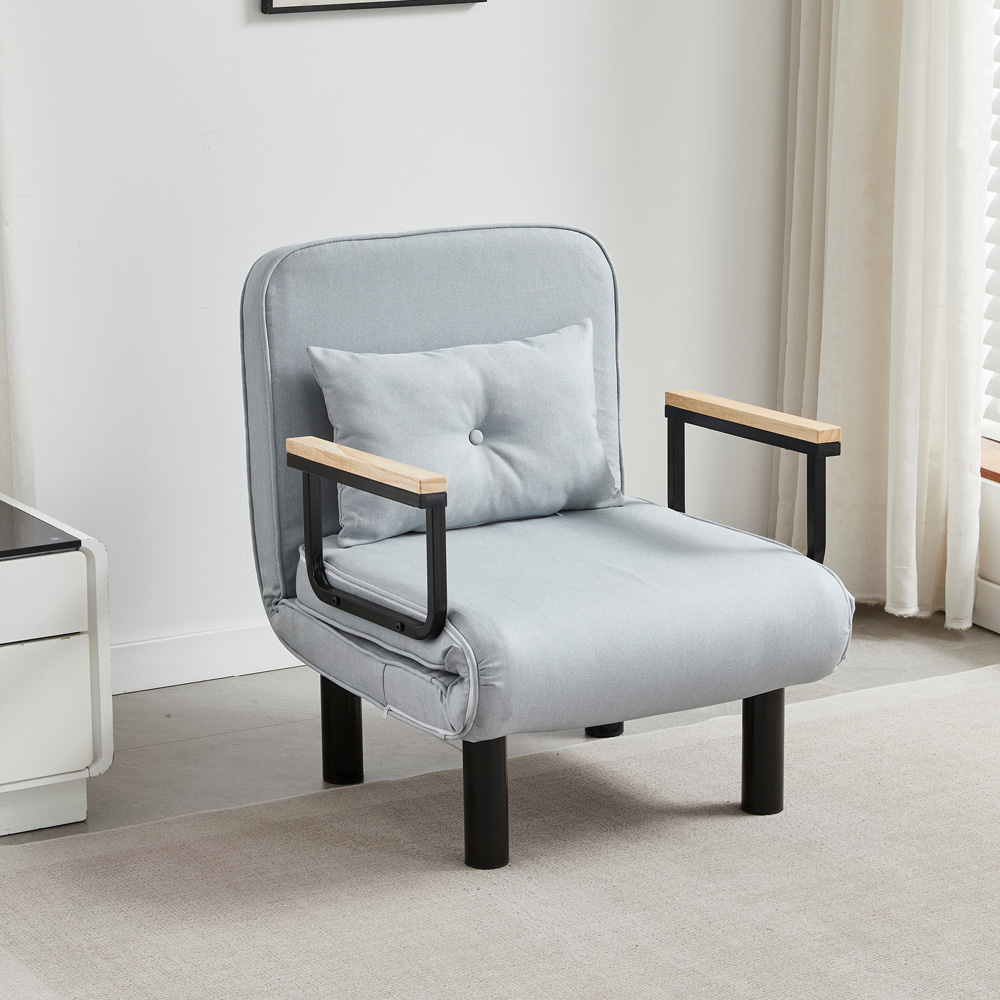 Single Seater Light Grey 4-in-1 Foldable Sofa Bed with Adjustable Backrest and Large Cushion Image 2