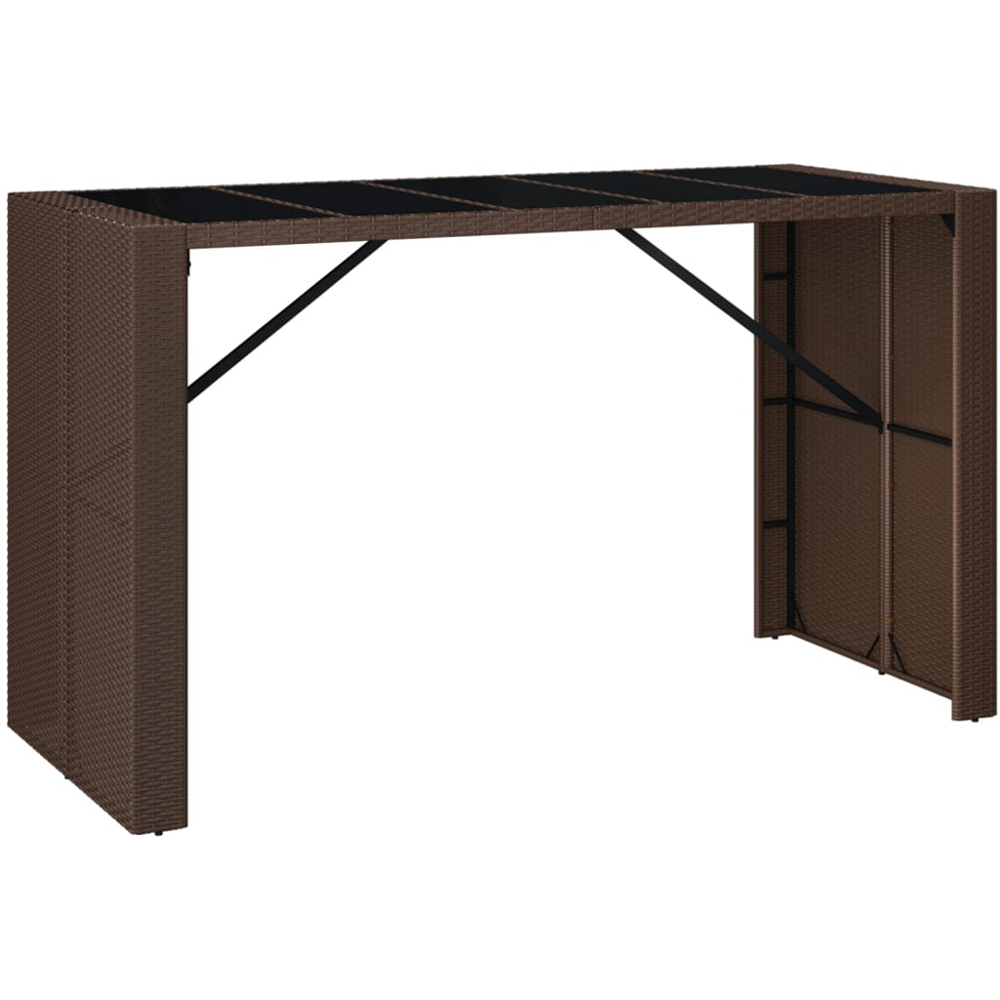 vidaXL Brown and Black Polyrattan Glass Top Bar Table 110 x 80 x 185cm Image 2