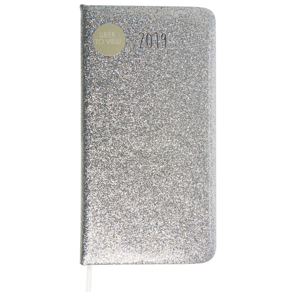 Wilko Slim Week To View Diary - Silver Glitter Image 1