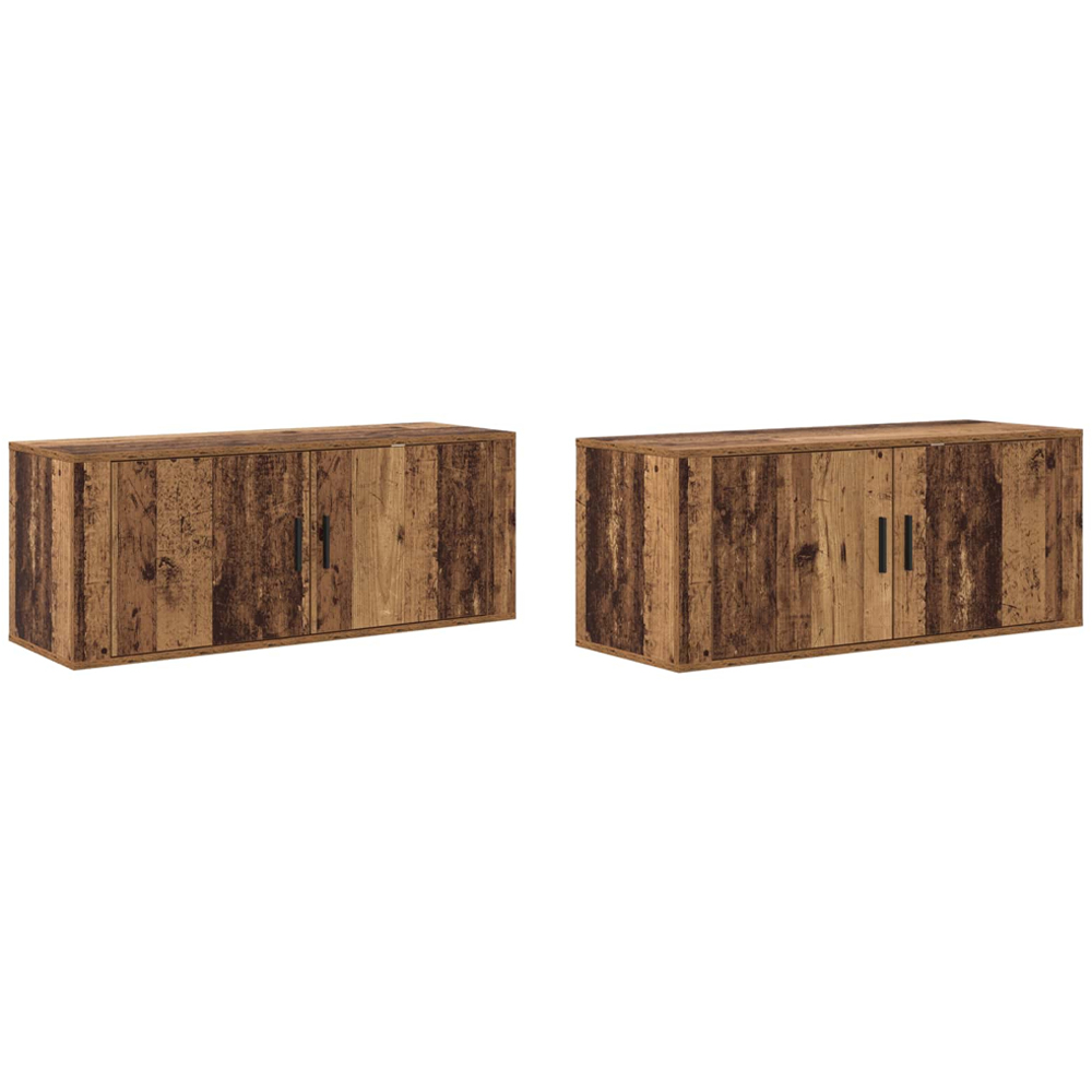 vidaXL 2 Door Old Wood Wall Mounted Wide TV Unit Set of 2 Image 3
