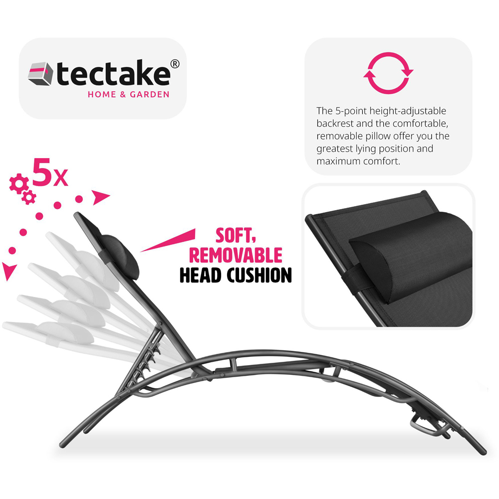 tectake Alina Set of 2 Black 5 Step Backrest Sun Lounger with Head Cushion Image 4