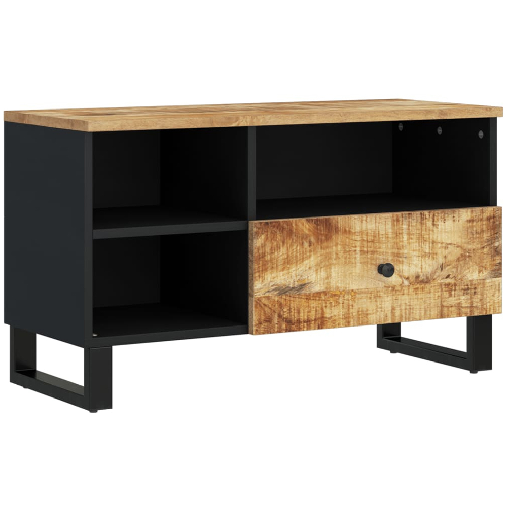 vidaXL Single Drawer 3 Shelf Light Brown Solid Mango Wood TV Cabinet Image 4
