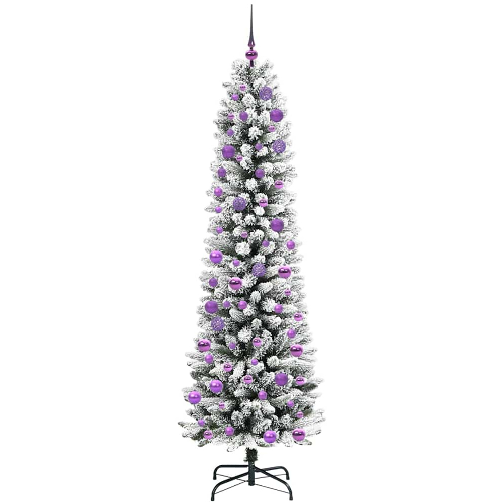 vidaXL Pre-Lit Warm White LED and Lilac Baubles White Artificial Christmas Tree with Stand 8ft Image 4
