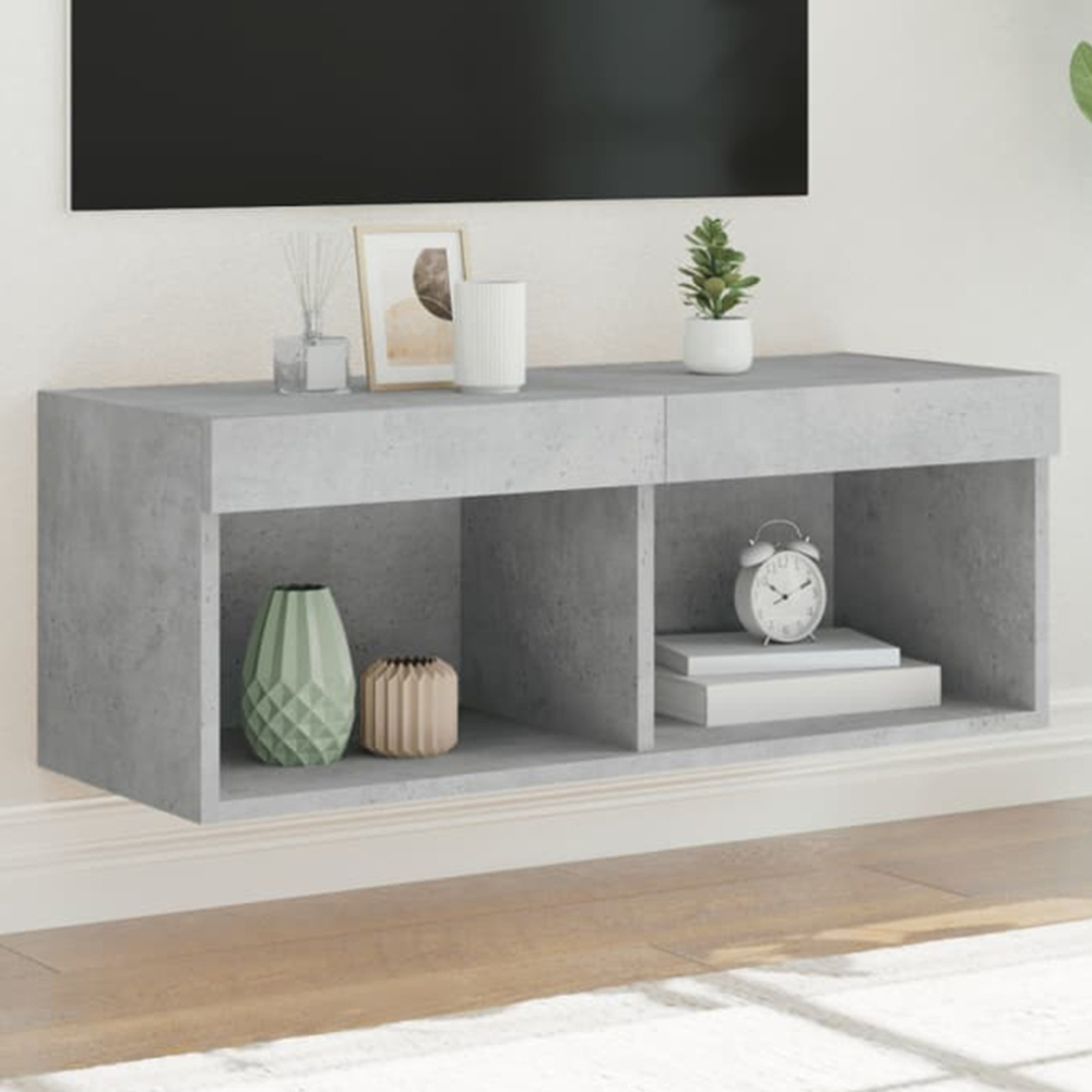 vidaXL 2 Shelf Concrete Grey Wall Mounted TV Cabinet with RGB LED Lights Image 1