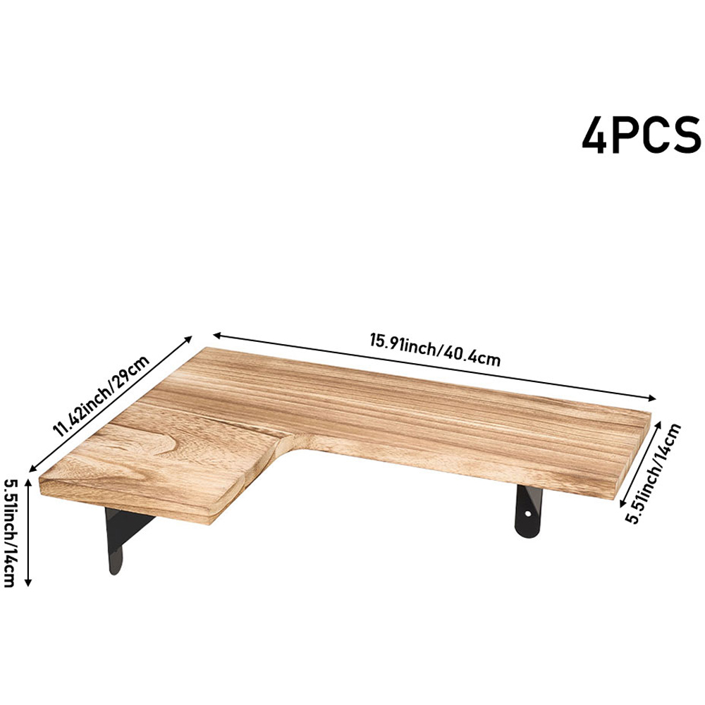 Living and Home 4 Piece Natural L-Shaped Wall-Mounted Shelf Image 9