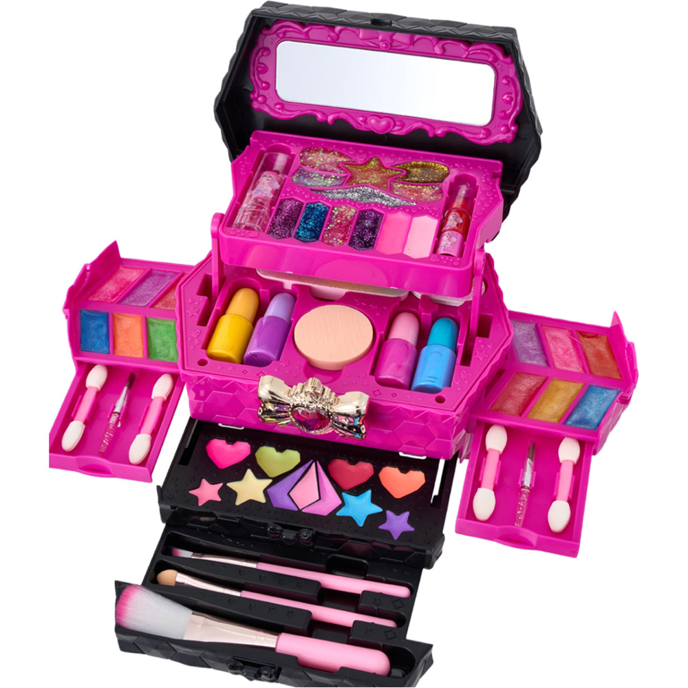 H&O Direct 52 Piece Kids Rose Red Washable Cosmetic Toy Set with Mirror Image 1