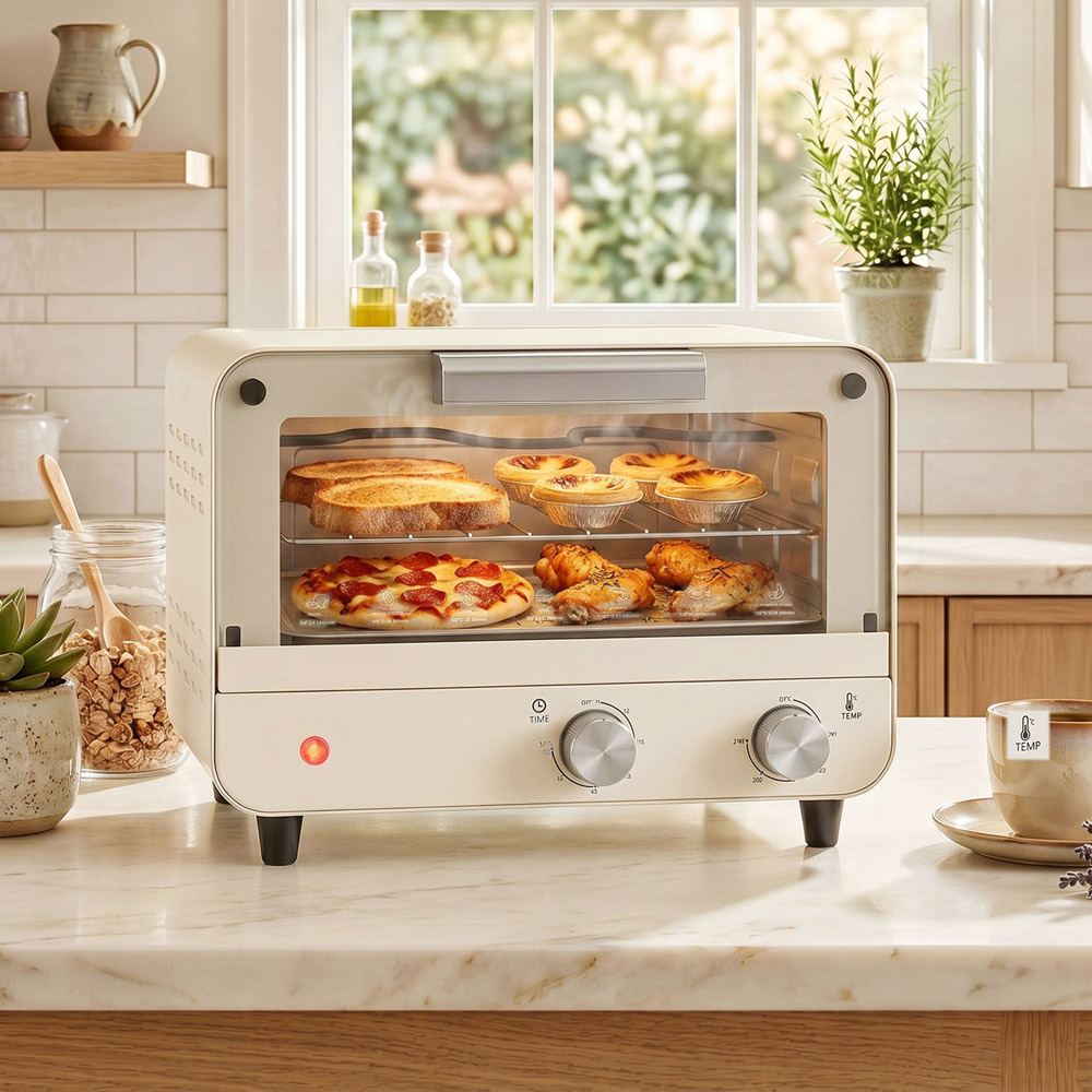 HOMCOM 800-201V70CW Cream White 12L Mini Countertop Oven with Glass Door and Timer Image 2