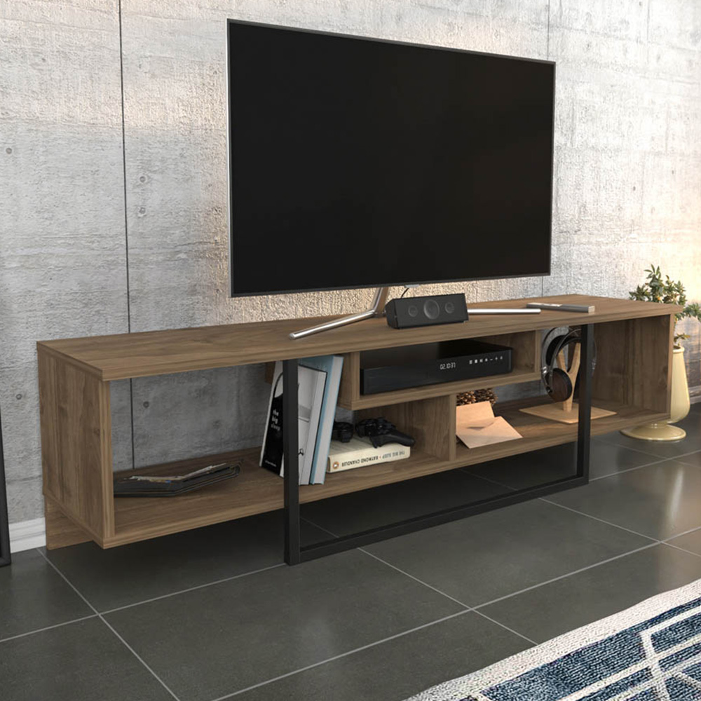 Decorotika Asal 3 Shelf Walnut and Black Modern TV Unit Image 1