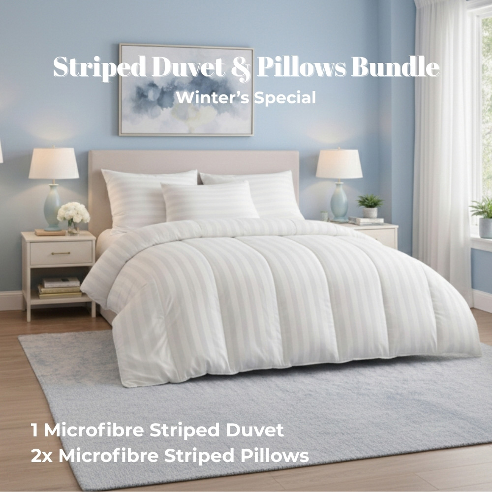 MHG Living Super King Size White Striped Extra Warm Winter Hollowfibre Duvet Set 16.5 Tog Image 3