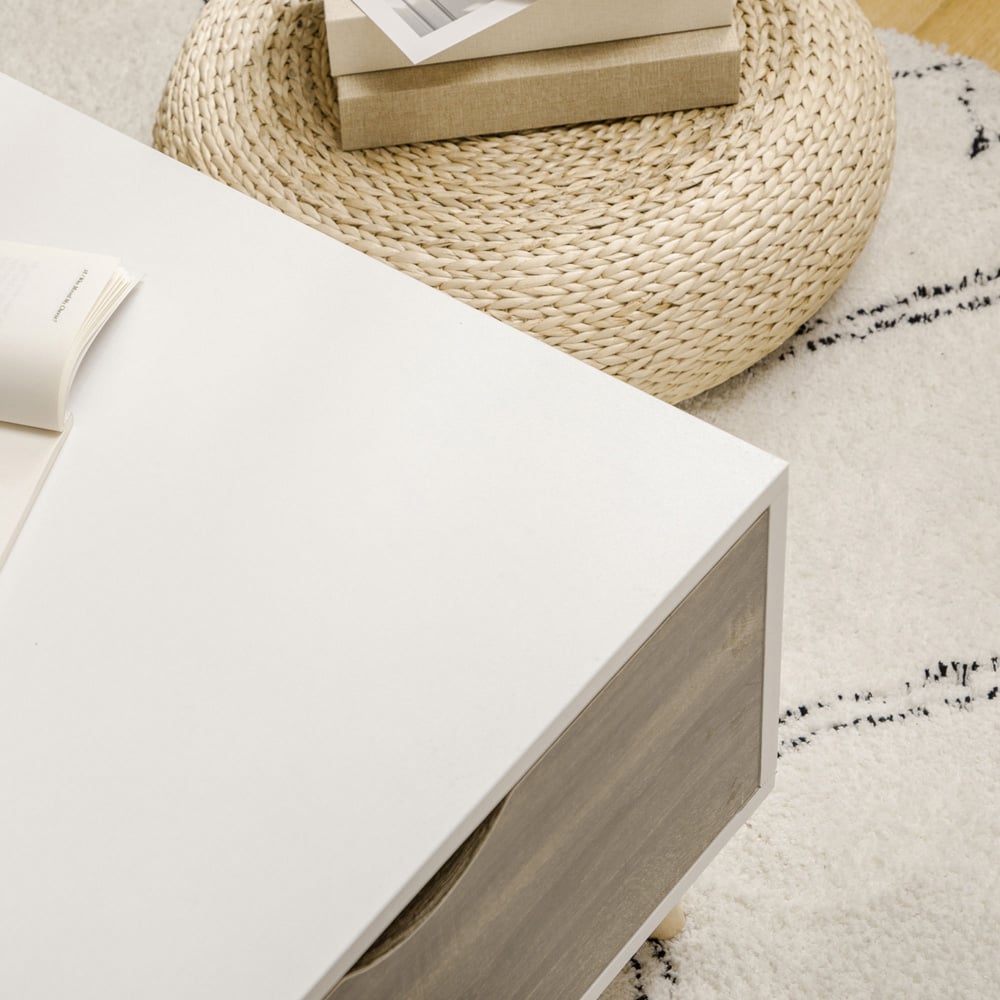 HOMCOM 2 Drawer 2 Shelf White Modern Coffee Table Image 4