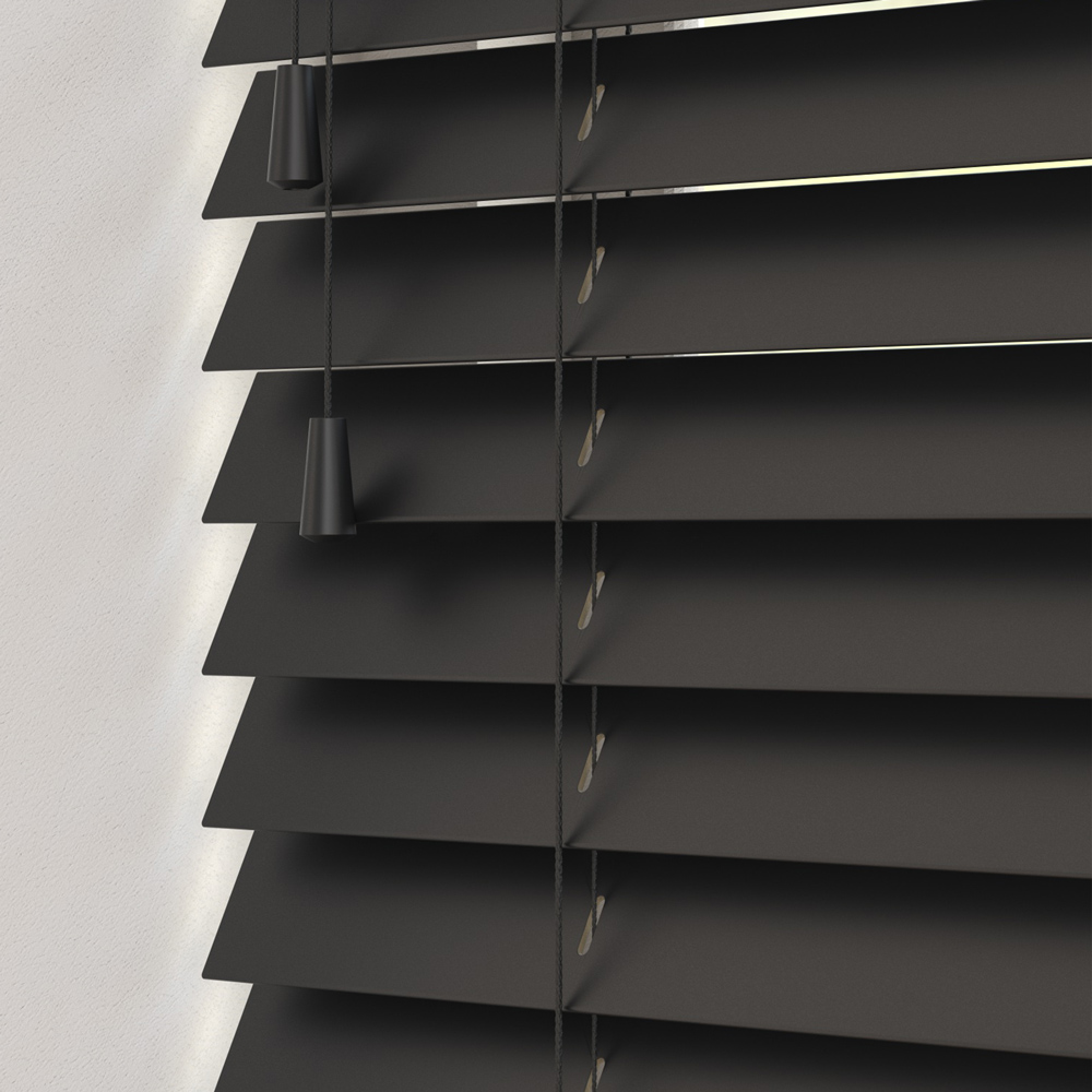 New Edge Blinds Wooden Venetian Blinds with Strings Ink Black 225cm Image 1