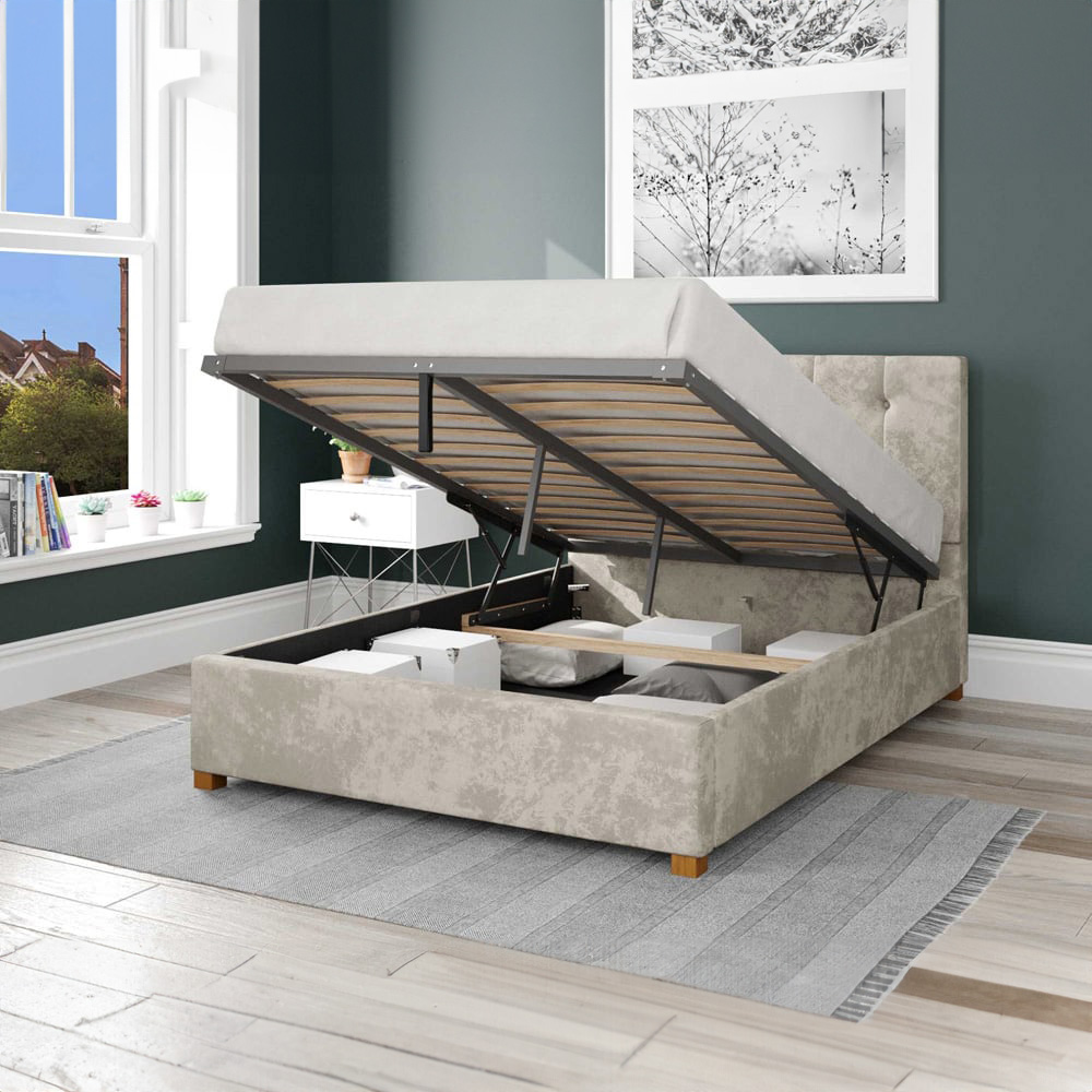 Aspire Hepburn Double Pearl Mirazzi Velvet Ottoman Bed Image 2