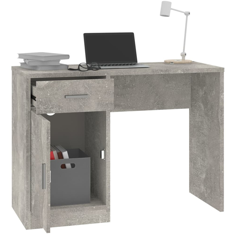 vidaXL Single Door Single Drawer Computer Desk Concrete Grey Image 3