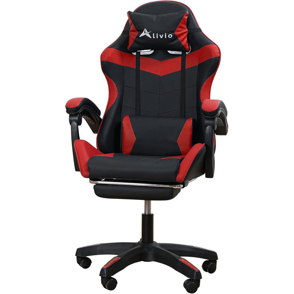 Alivio Red and Black Ergonomic Swivel Gaming Chair with Footrest and Lumbar Support Image 2