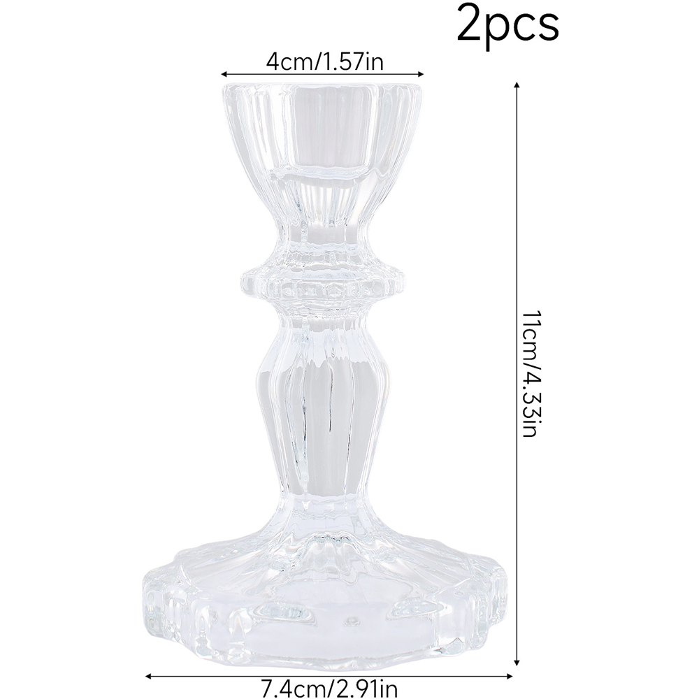 Living and Home Clear Glass Wide Base Candlestick Holder Set of 2 Image 9