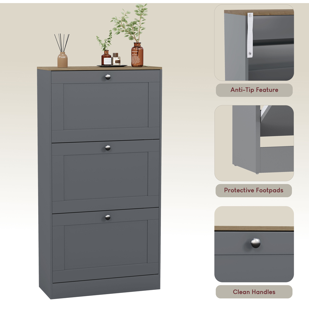 VIDA DESIGNS 3 Drawer Grey and Oak Effect Shoe Cabinet Image 8