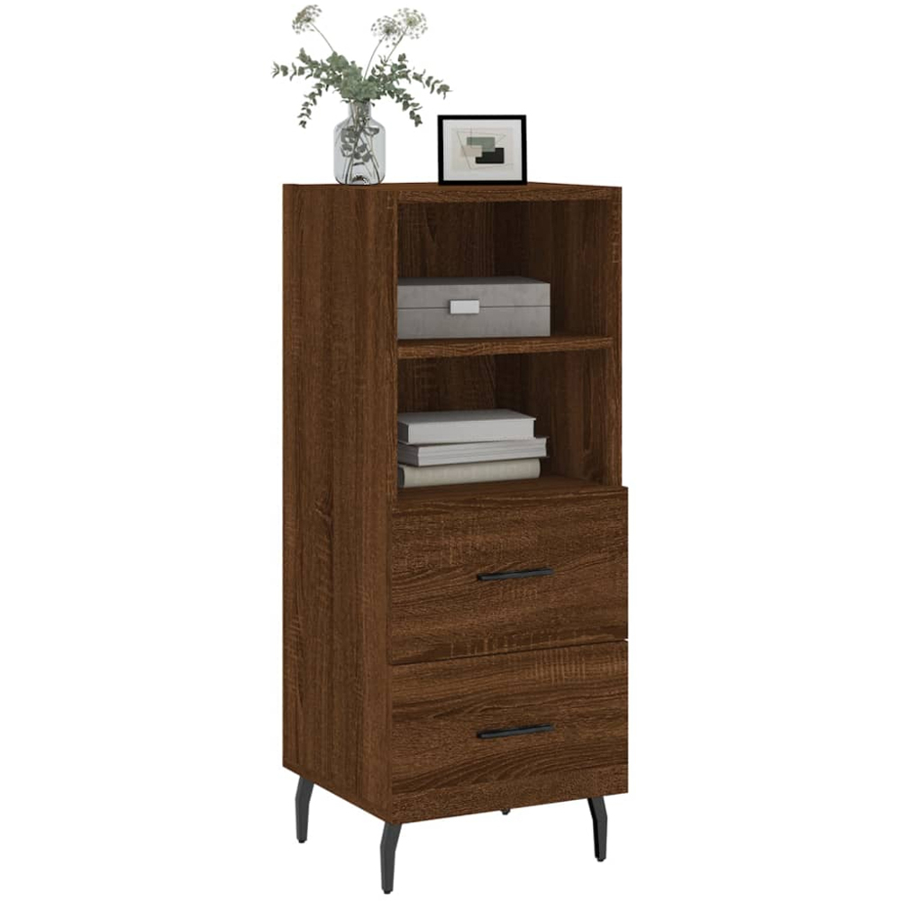 vidaXL 2 Shelf 2 Door Brown Oak Narrow Sideboard Image 2