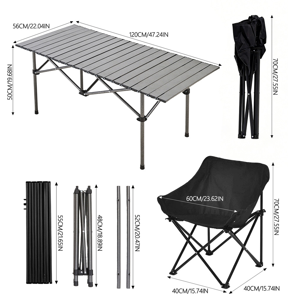 Living and Home 6 Seater Black Folding Camping Table and Chair Set Image 8