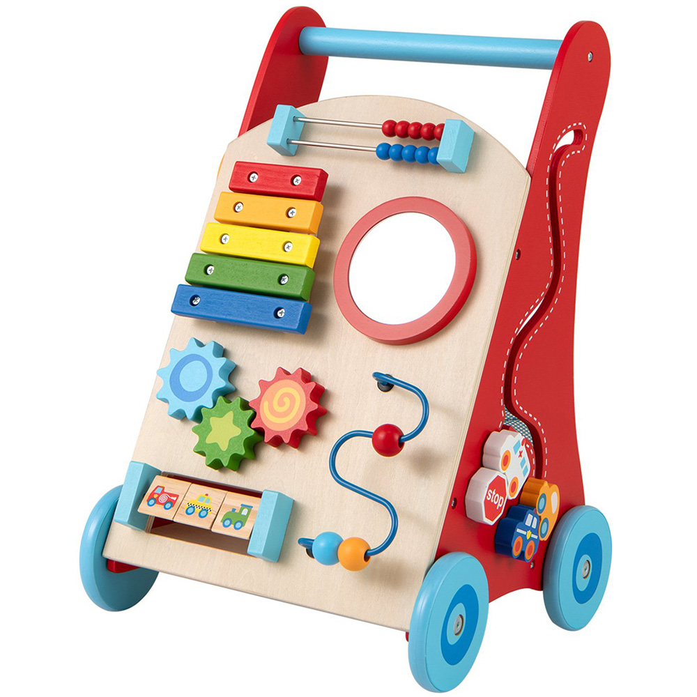 Costway Kids Red Wooden Baby Walker with Mirror Image 1