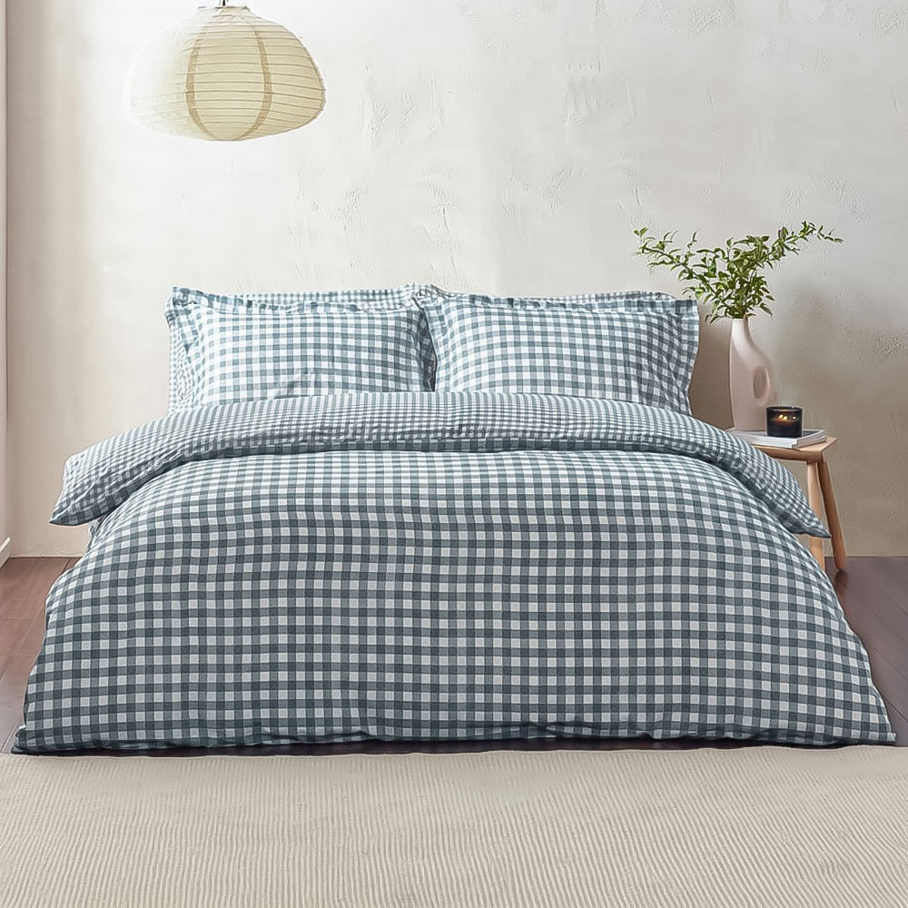 Yard Barton Double Navy Check Printed 144 Thread Count Duvet Cover and Pillowcase Set Image 1