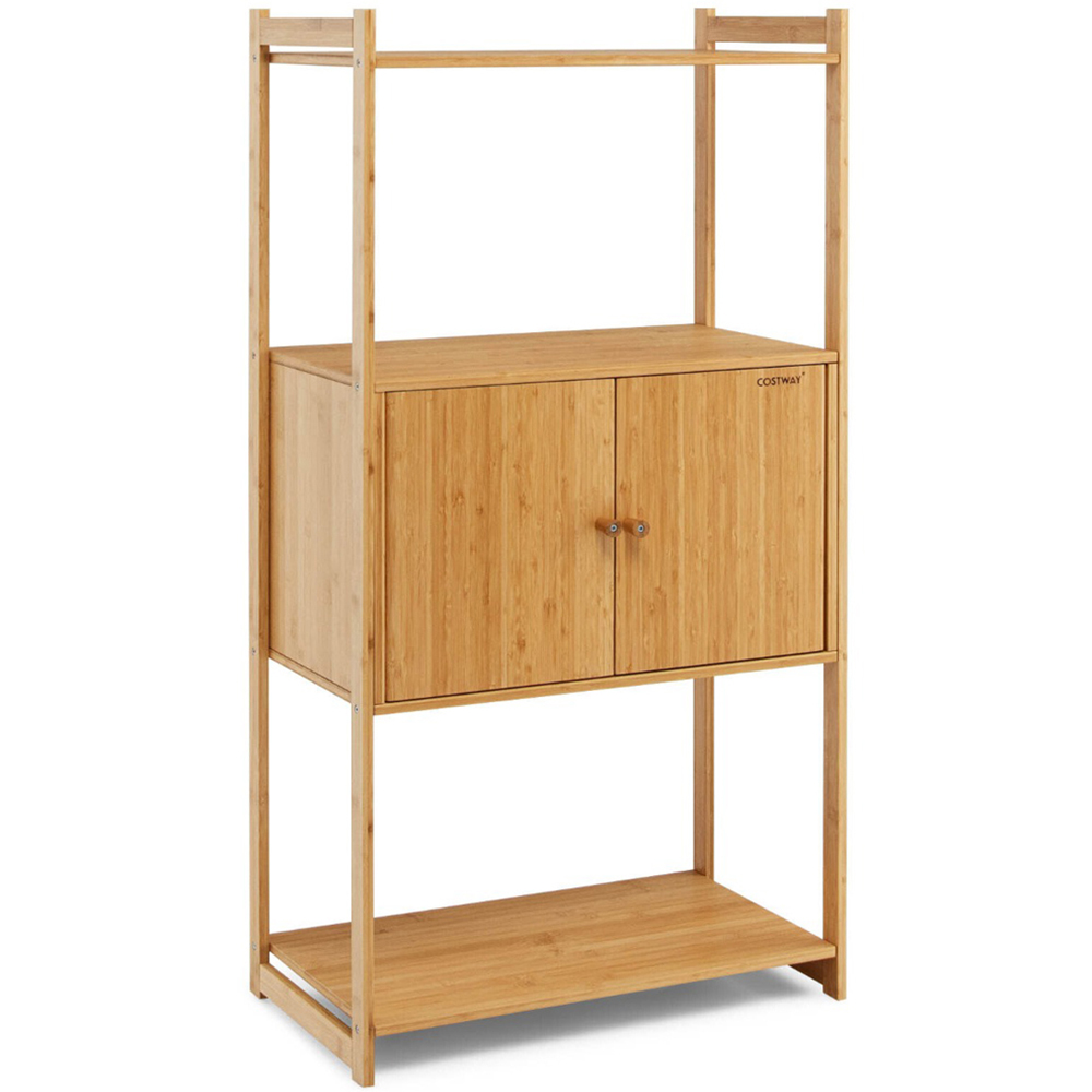 Costway 2 Door 3 Shelf Natural Bamboo Bathroom Storage Cabinet Image 2