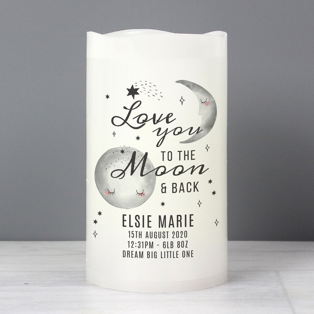 Personalised Memento Baby To The Moon and Back LED Candle Image 3