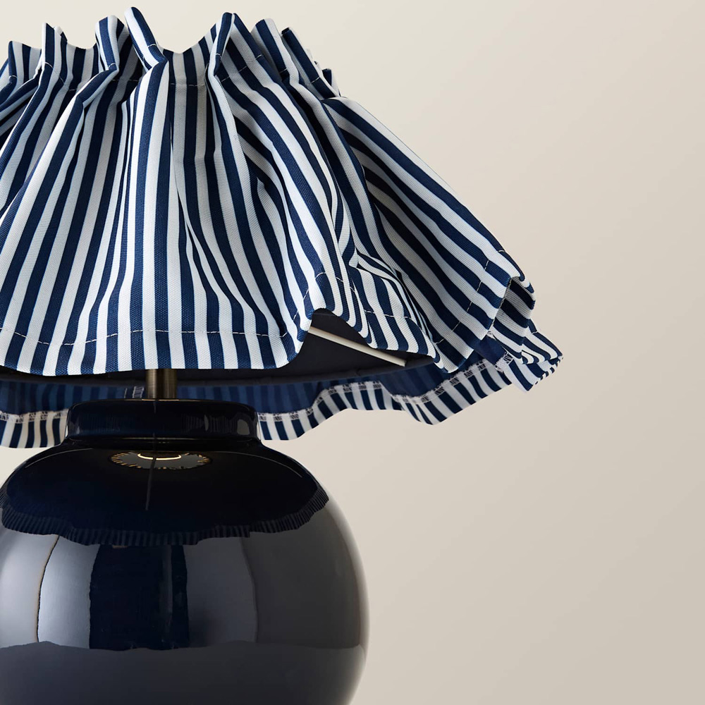 ValueLights Arabella Pinstripe Pleated Shade Navy Blue Ceramic LED Table Lamp with Bulb Image 3