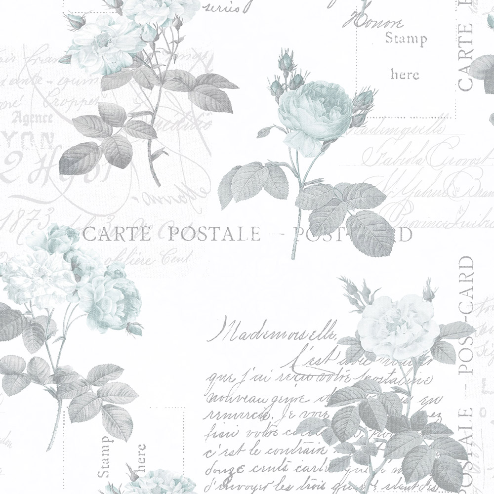 Galerie Country Cottage Postcard and Bouquets Grey and Blue Wallpaper Image 1