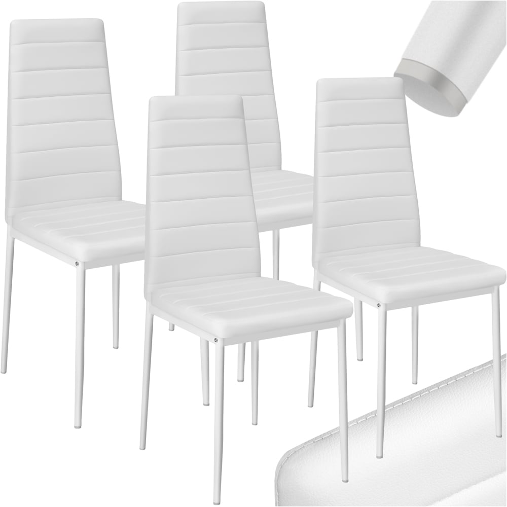 tectake Set of 4 White High Backrest Padded Dining Chair Image 2