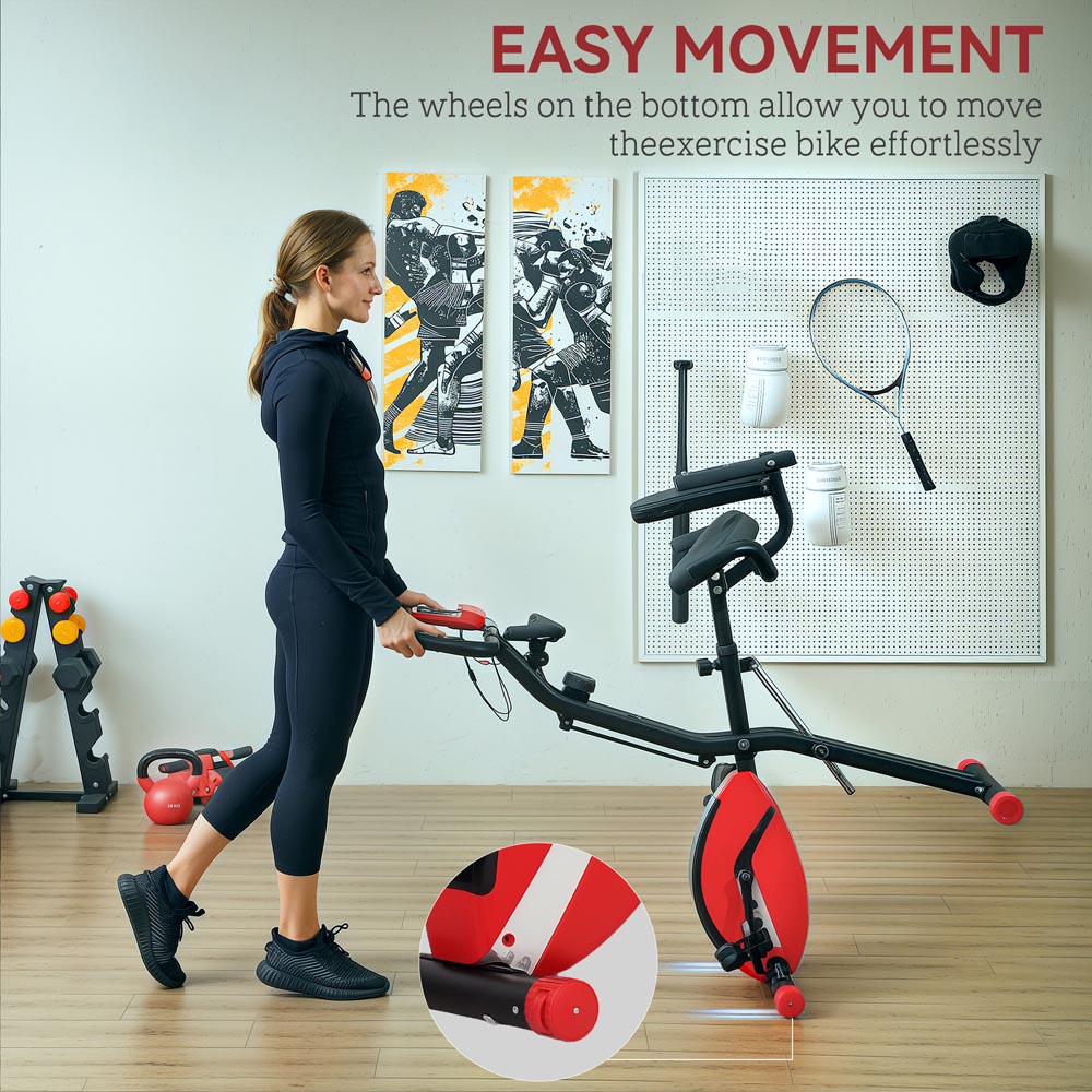 SPORTNOW Red Magnetic Resistance Folding Exercise Bike with Arm Bands and Hand Pulse Sensor Image 7