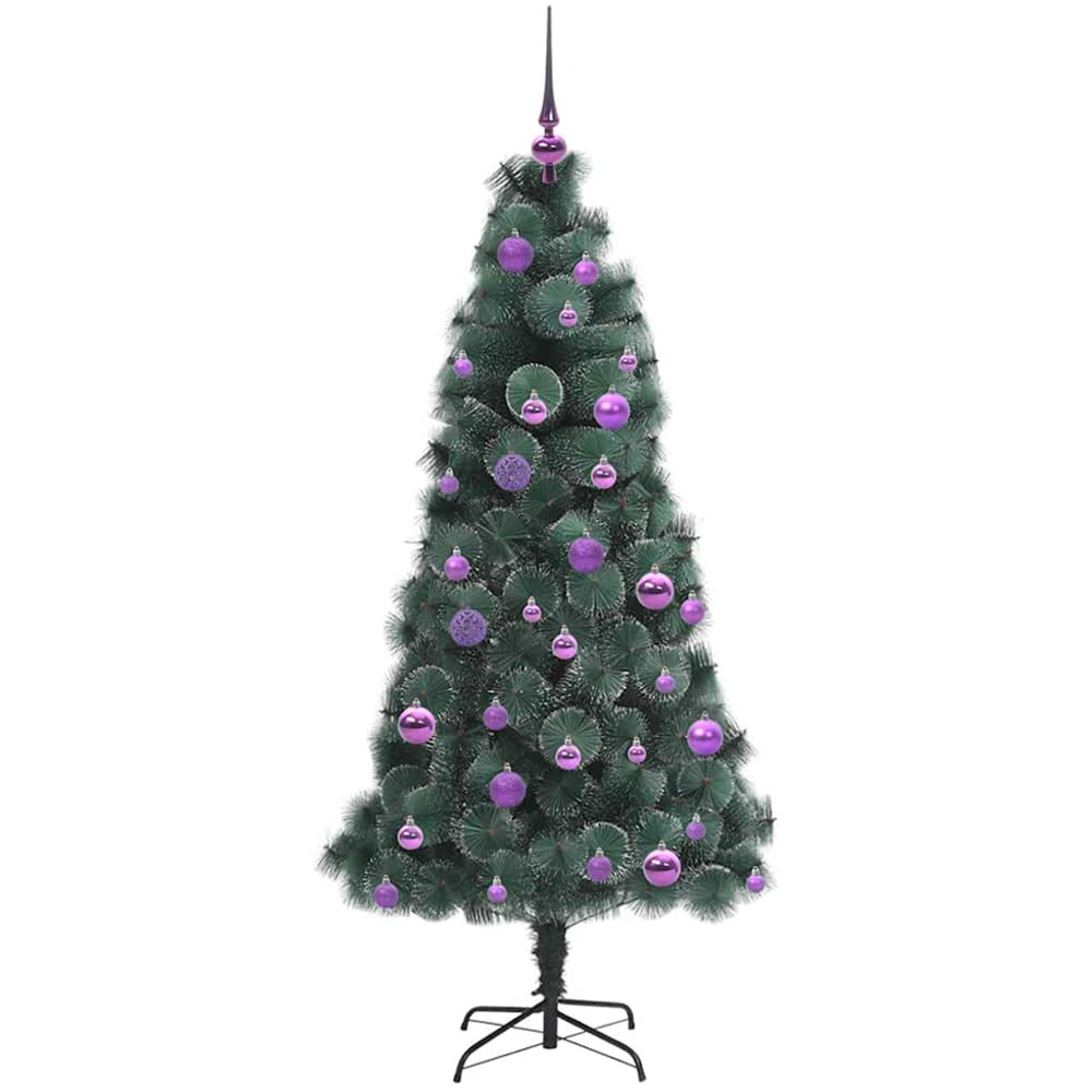 vidaXL Pre-Lit Lilac Baubles Green Artificial Christmas Tree 5ft Image 4