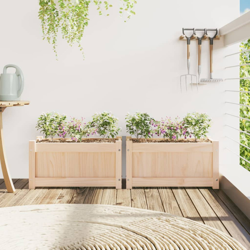 vidaXL Natural Solid Pine Wood Garden Planter 31 x 60 x 31cm 2 Pack Image 2