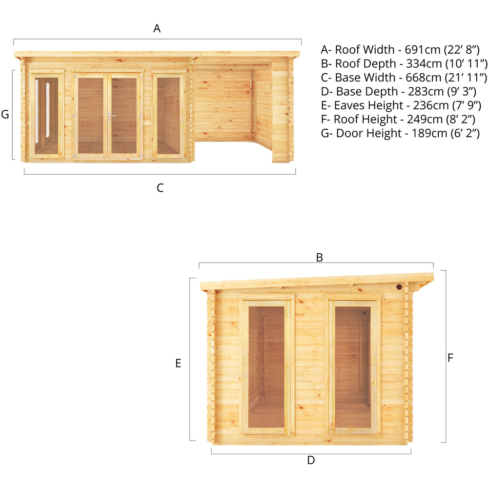 Mercia 22.9 x 9.8ft Studio Pent Log Cabin with Patio Area Image 6