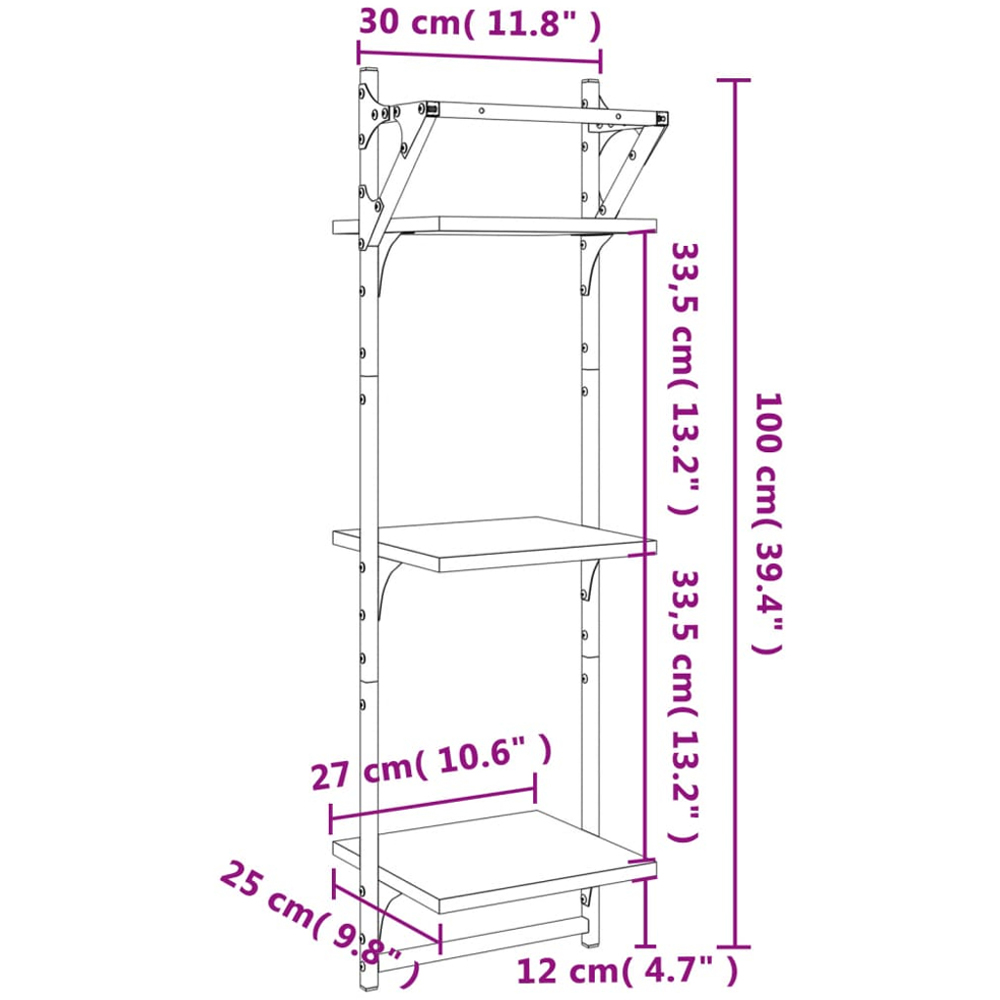 vidaXL 3-Tier Grey Sonoma Wall Shelf with Bars Set of 2 Image 8