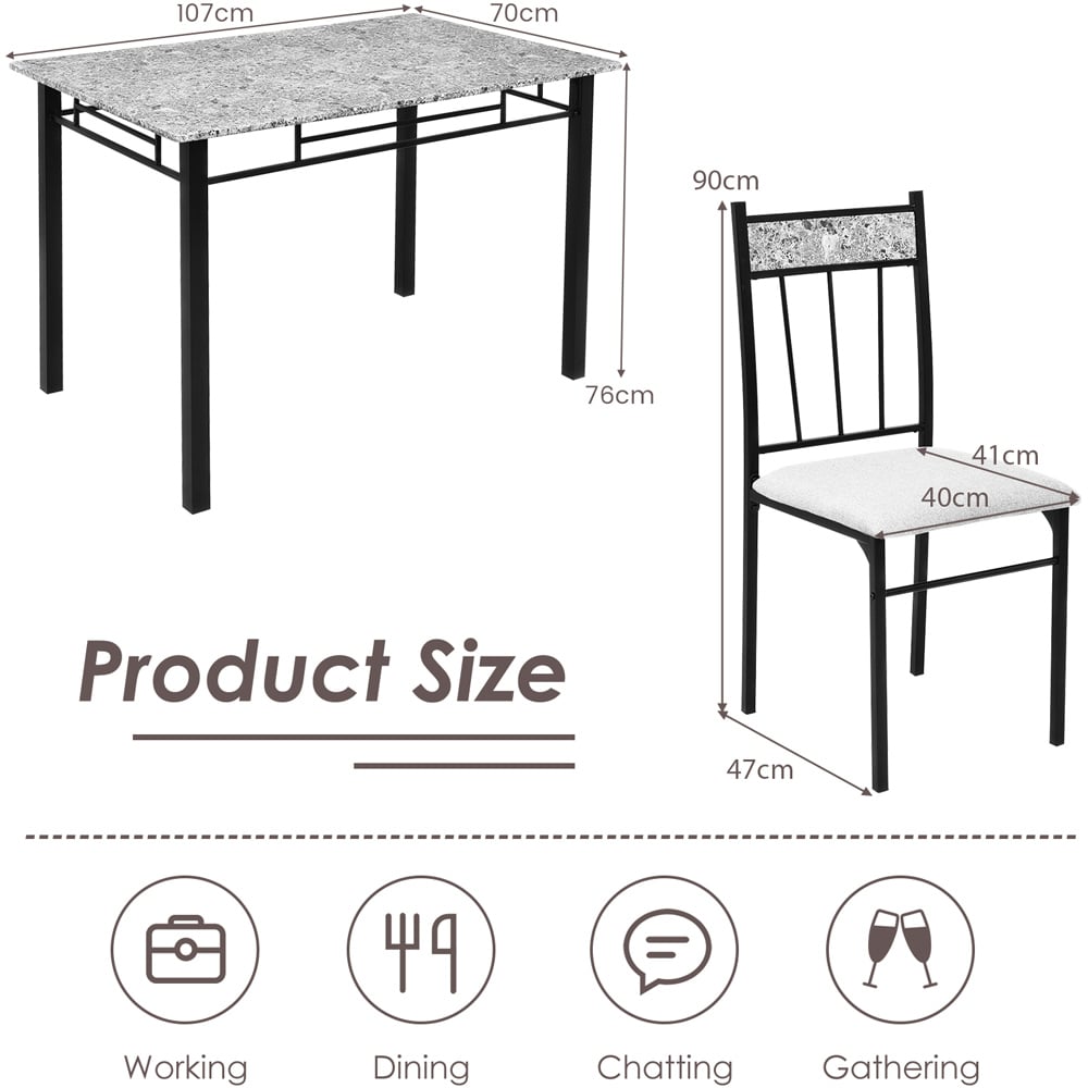 Costway 4 Seater Marble Dining Set Grey with Sponge Cushion Image 9