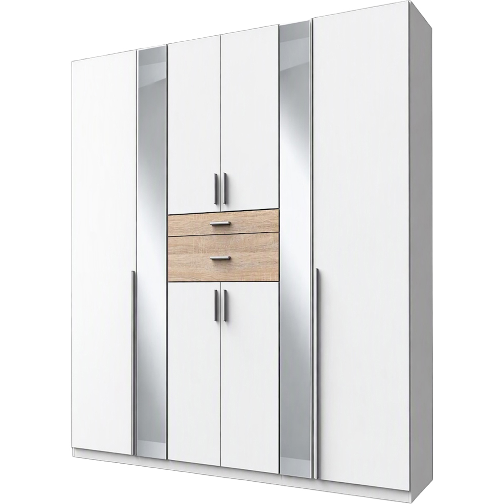 TJ'S Roma 6 Door 2 Drawer White and Oak Wardrobe Image 2