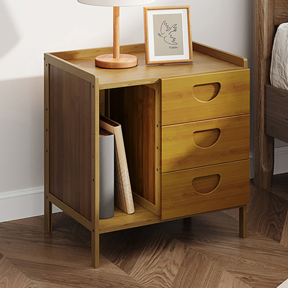 Living and Home 3 Drawer Single Shelf Tawny Bedside Table Image 1