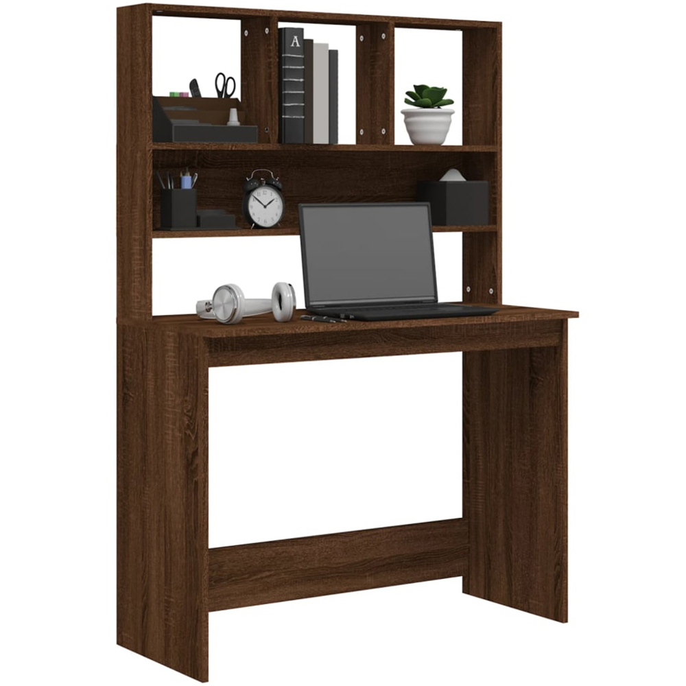 vidaXL 4 Shelf Computer Desk Brown Image 3