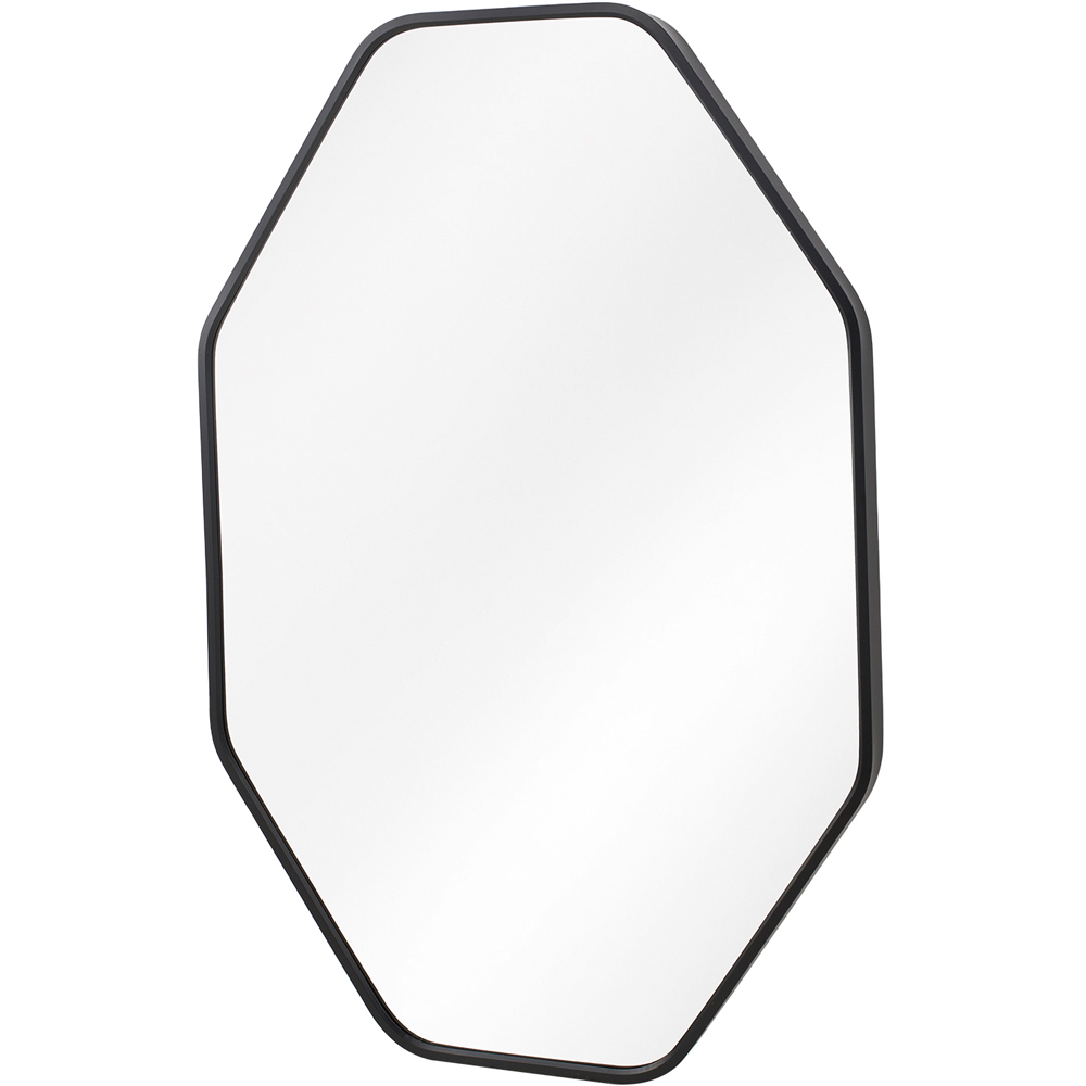 Living and Home Black Hexagonal Aluminium Framed HD Float Glass Bathroom Mirror with Bar 50 x 70cm Image 3