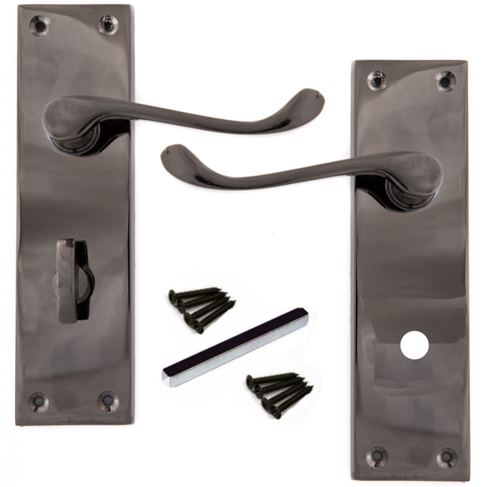 Golden Grace Polished Black Nickel Victorian Scroll Bathroom Door Handle Set 150 x 42mm Image 2