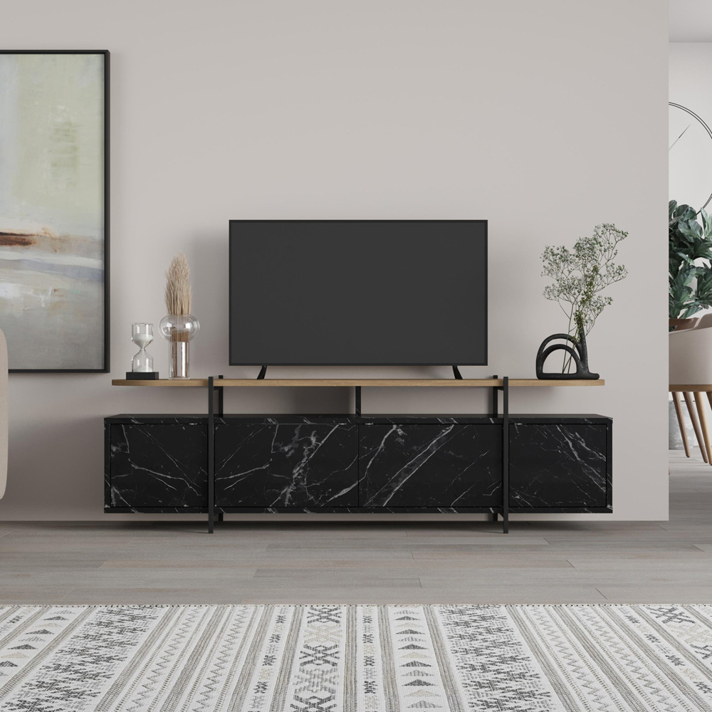 Decortie Hanley 4 Door Black Marble Effect TV Stand Image 6